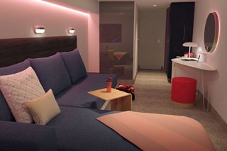 Inside cabin on Scarlet Lady